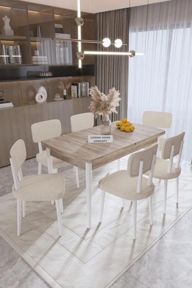 UZMHOME Paris Mutfak Masası Takımı Yemek Odası Takımı Açılabilir Masa 6 Sandalyeli 80 x 130 Masalı ürün görseli 1