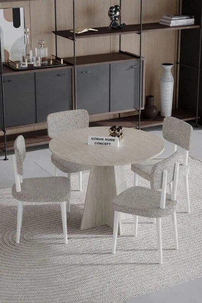 UZMHOME Begonya 90x90 Yuvarlak 4 Sandalyeli Masa Sandalye Takımı, Salon Takımı , Mutfak Masa Takımı ürün görseli 1