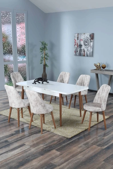 UZMHOME 80x130(kapalı) 80x170(açık) Yemek Odası Takımı Mutfak Masası Takımı Yemek Masası 6 Kişilik ürün görseli 1