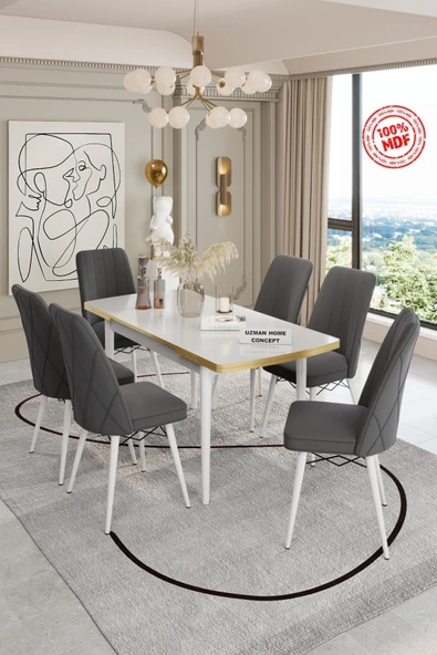 UZMHOME AÇILABİLİR MDF MASA TAKIMI 6 KİŞİLİK BABY FACE KUMAŞLI SANDALYELİ ürün görseli 1