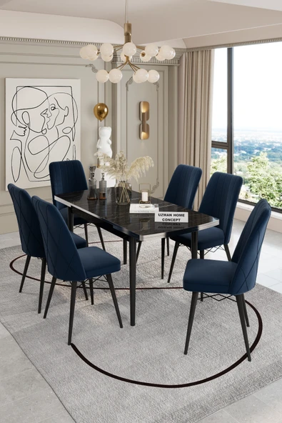 UZMHOME ORKİDE YEMEK ODASI TAKIMI 6 KİŞİLİK BAYB FACE KUMAŞLI 6 SANDALYELİ ürün görseli 1