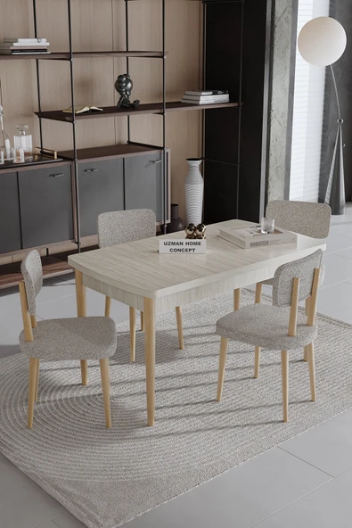 UZMHOME 70 x 110 Sabit Traverten Mutfak Masa Takımı 4 Sandalyeli ürün görseli 1
