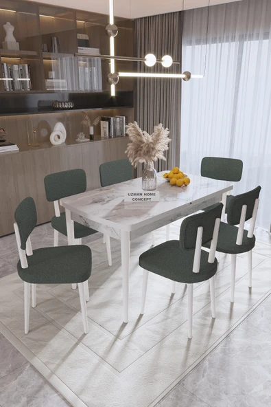 UZMHOME Bella Mutfak Masası Takımı Yemek Odası Takımı Açılabilir Masa 6 Sandalyeli 80 x 130 Masalı ürün görseli 1