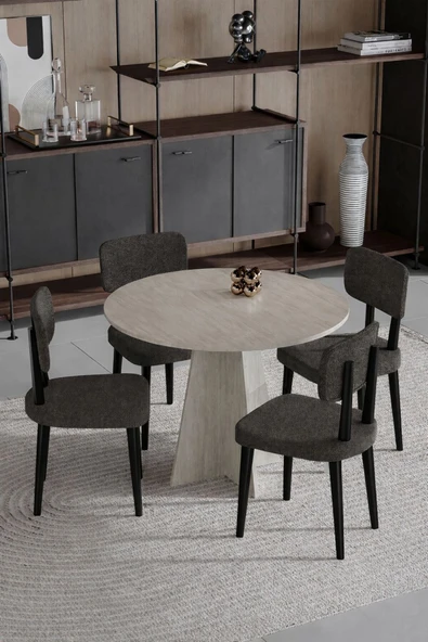 UZMHOME Begonya 90x90 Yuvarlak 4 Sandalyeli Masa Sandalye Takımı, Salon Takımı , Mutfak Masa Takımı ürün görseli 1