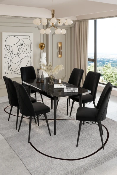 UZMHOME ORKİDE YEMEK ODASI TAKIMI 6 KİŞİLİK BAYB FACE KUMAŞLI 6 SANDALYELİ ürün görseli 1