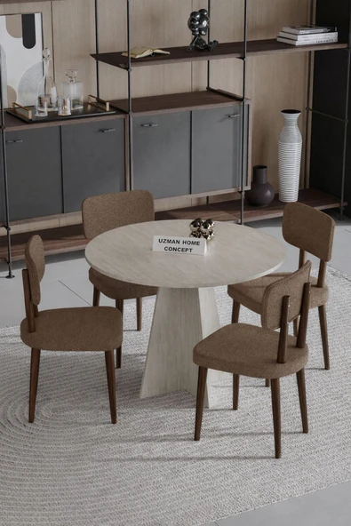 UZMHOME Begonya 90x90 Yuvarlak 4 Sandalyeli Masa Sandalye Takımı, Salon Takımı , Mutfak Masa Takımı ürün görseli 1