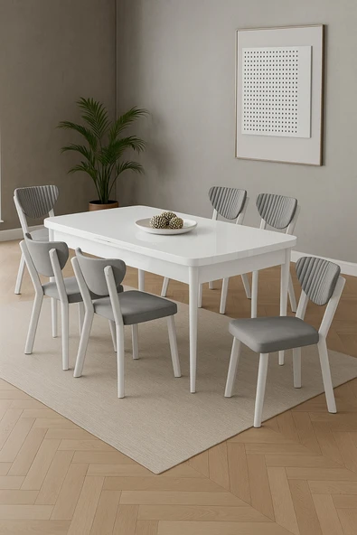 UZMHOME 80x130 Yemek Odası Takımı 6 Sandalyeli Açılır Kapanır Masa Takımı ürün görseli 1