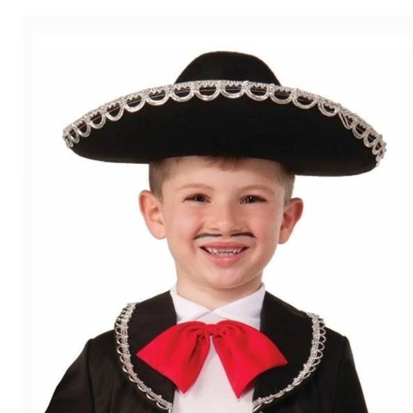 Gümüş Renk Şeritli Mariachi Latin Şapkası - Çocuk Boy ürün görseli 1