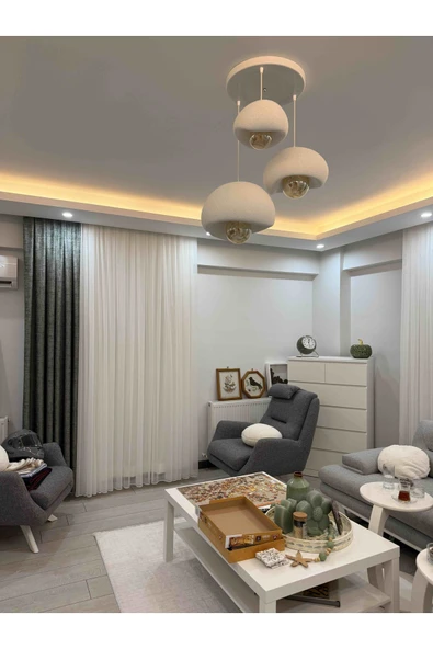 NESTVİBE 3 Lü Sarkıt Avize Rustik 20-30-40 cm Modern Bohem Beton Görünüm (AMPUL DAHİL DEĞİLDİR) ürün görseli 1