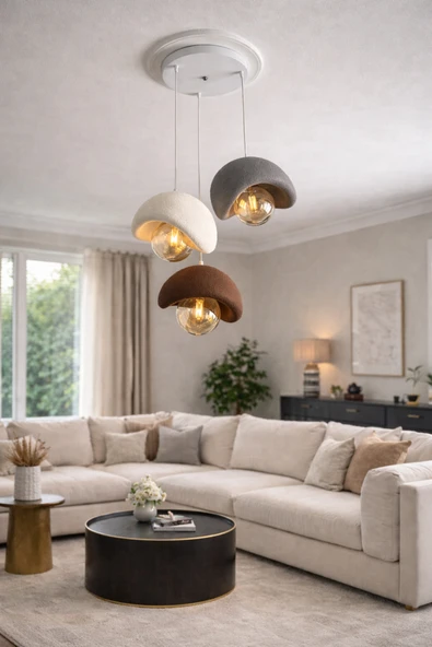 NESTVİBE Beton Görünümlü Modern Şık İskandinav Tarz 3 Başlıklı Avize (25cm) (AMPUL DAHİL DEĞİLDİR) NESTVİBE ürün görseli 1