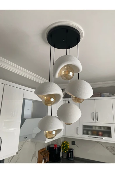 NESTVİBE Modern 5'li Avize Beton Dokulu - Salon ve Oturma Odası İçin Şık Tasarım Nestvibe ürün görseli 1