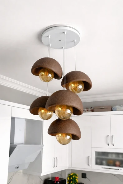 NESTVİBE Modern 5'li Avize Beton Dokulu -Salon ve Oturma Odası Şık ve Bohem Tasarım (Ampul Dahil Değildir) ürün görseli 1