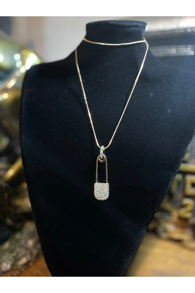 KESKİN AKSESUAR TAŞLI KİLİT DETAY GOLD KOLYE AŞK KOLYESİ ürün görseli 1