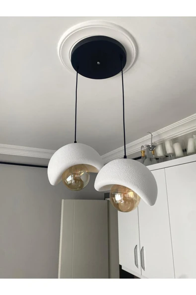 NESTVİBE Beton Görünümlü Modern Şık İskandinav Tarz 2 Başlı Avize (25cm) (AMPUL DAHİL DEĞİLDİR) NESTVİBE ürün görseli 1