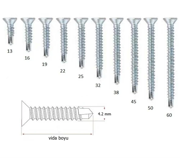 4.2x32 mm YHB Matkap Uçlu Akıllı Vida (DIN 7504P) x 50 Adet (rf148) ürün görseli 1