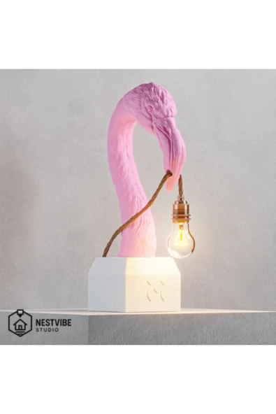 NESTVİBE Flamingo Başlı Tasarımlı Şık Masa Lambası Nestvibe Studio Özel Seri ürün görseli 1