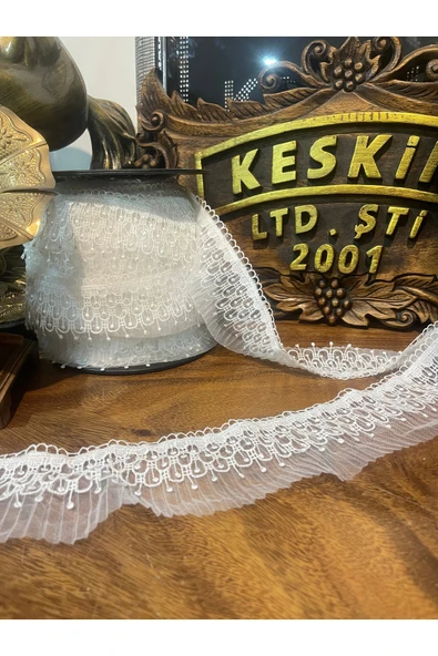 KESKİN AKSESUAR TÜL ŞERİT BEYAZ İŞLEMELİ 1 METRE GÖNDERİLİCEKTİR ürün görseli 1