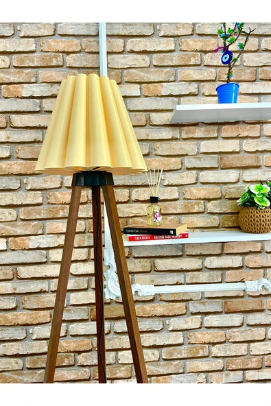 NESTVİBE Ahşap 3 Ayaklı Pileli Moder Tripot Lambader Salon Yatak Odası Oturma Odası Pinterest tasarım ürün görseli 1