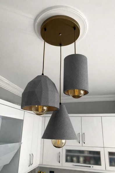 NESTVİBE Stone 3’lü Beton Dokulu Sarkıt Avize Bohem & Pinterest Tarzı Modern Oturma Odası Aydınlatma Nestvibe ürün görseli 1