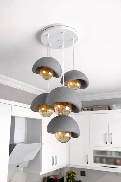 NESTVİBE Modern 5'li Avize Beton Dokulu -Salon ve Oturma Odası Şık ve Bohem Tasarım (Ampul Dahil Değildir) ürün görseli 1