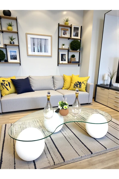 NESTVİBE Modern Beton Dokulu 3 Top Orta Sehpa - Salon Sehpası ürün görseli 1