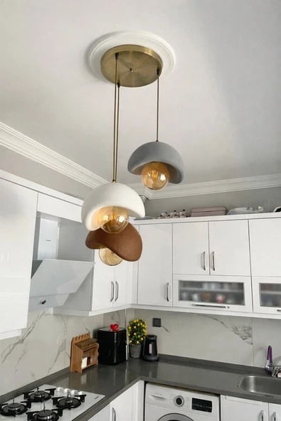 NESTVİBE Beton Görünümlü Modern Şık İskandinav Tarz 3 Başlıklı Avize (25cm) (AMPUL DAHİL DEĞİLDİR) NESTVİBE ürün görseli 1