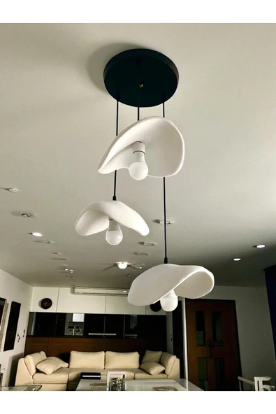 NESTVİBE Dekoratif Asimetrik 3’lü Avize – LED Uyumlu Modern Beyaz Sarkıt Aydınlatma ürün görseli 1