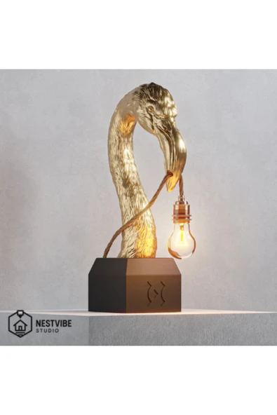 NESTVİBE Flamingo Başlı Tasarımlı Şık Masa Lambası Nestvibe Studio Özel Seri ürün görseli 1