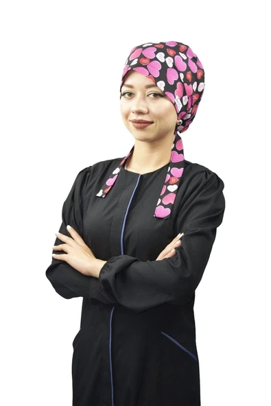 Tesettür Pembe Kalpler Doktor Hemşire Hastane Aşçı Tesettür Cerrahi Bone ürün görseli 1