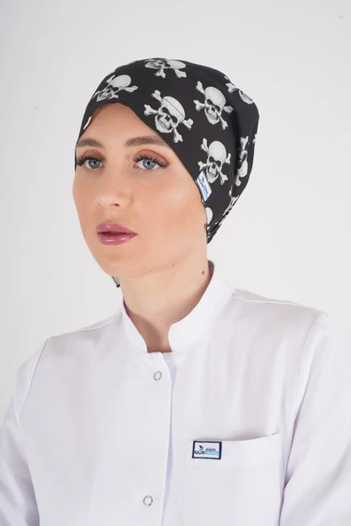 Siyah Kuru Kafa Desenli Tesettür Doktor Hemşire Hastane Aşçı Cerrahi Bone ürün görseli 1