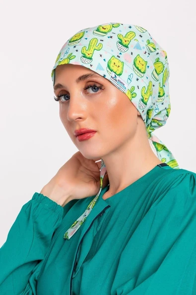 Mutlu Kaktüs Desenli Tesettür Hemşire Bonesi Doktor Cerrahi Bone ürün görseli 1