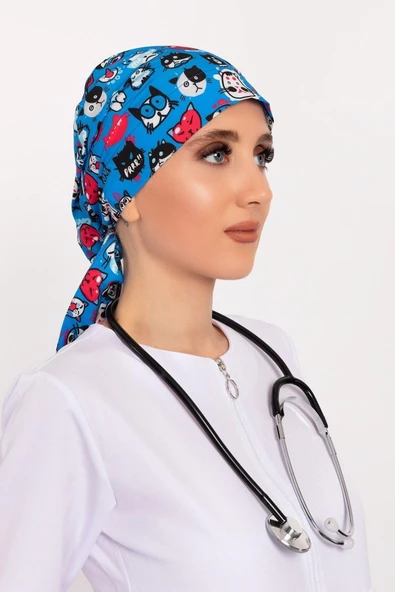 Meow Kedi Desenli Tesettür Doktor Hemşire Hastane Aşçı Cerrahi Bone ürün görseli 1