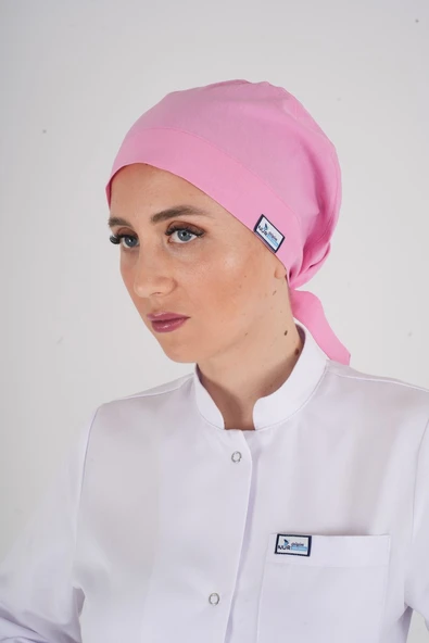 Tesettür Düz Şeker Pembesi Hemşire Doktor Aşçı Hastane Medikal Tesettür Cerrahi Bonesi ürün görseli 1