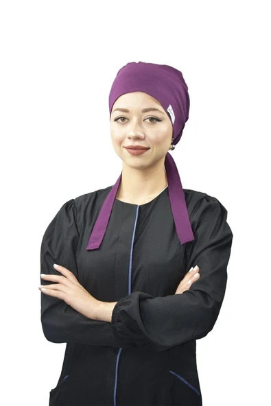 Likralı Tesettür Düz Koyu Mürdüm Doktor Hemşire Aşçı Cerrahi Tesettür Bonesi ürün görseli 1