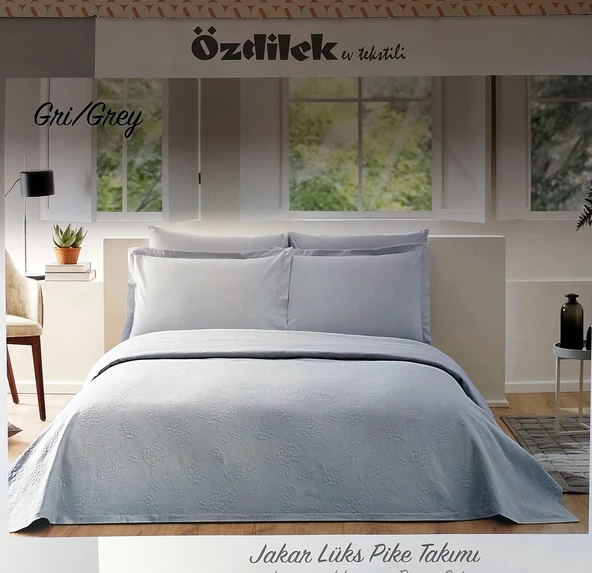 Özdilek Rf -Gri- Jakar Lux KM (Z) Çift Kişilik Pike Takımı (4 Yastık Kılıflı) ürün görseli 1