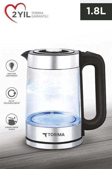 Torima TY-083-18X29A Cam Ledli Kettle 1500W 1.8L Su Isıtıcı ürün görseli 1