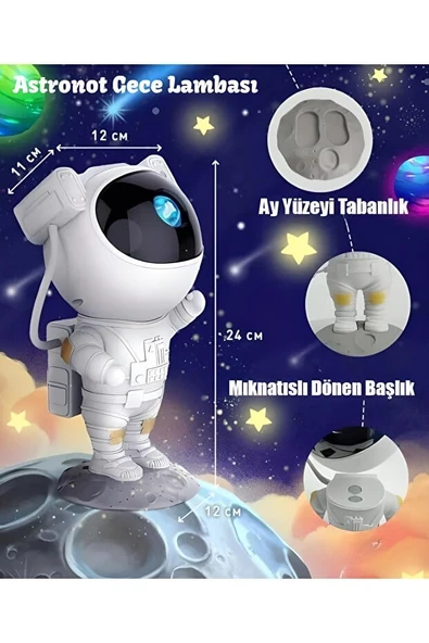 Uyku Problemi Çeken Çocuklar İçin Astronot Gece Lambası - Resim 2