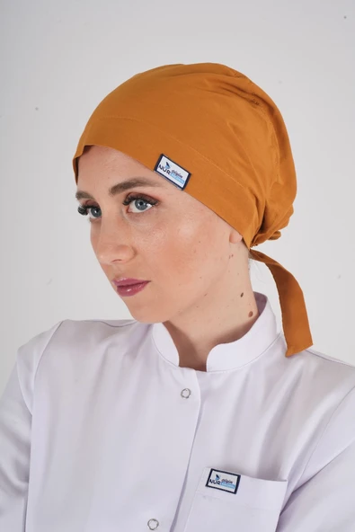 Düz Hardal Tesettür Doktor Hemşire Aşçı Cerrahi Hastane Tesettür Bonesi ürün görseli 1