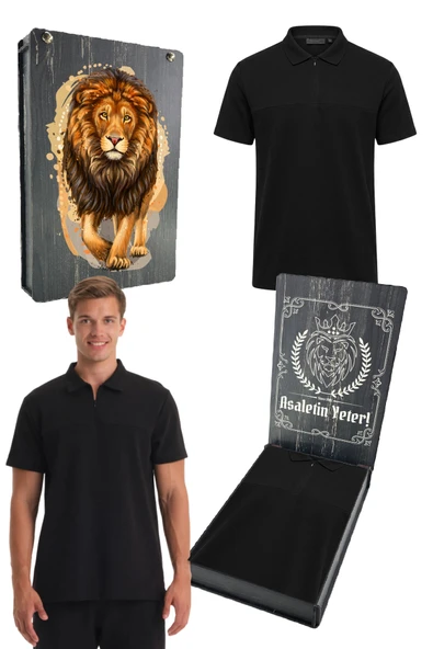 Galatasaray Lisanslı Polo Yaka Siyah T-shirt UV Kutu Hediyeli ürün görseli 1