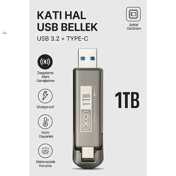 1TB USB 3.2  TypeC Çift Girişli Taşınabilir Flash Bellek Yüksek Hızlı, Dayanıklı ve Şok Korumalı ürün görseli 1