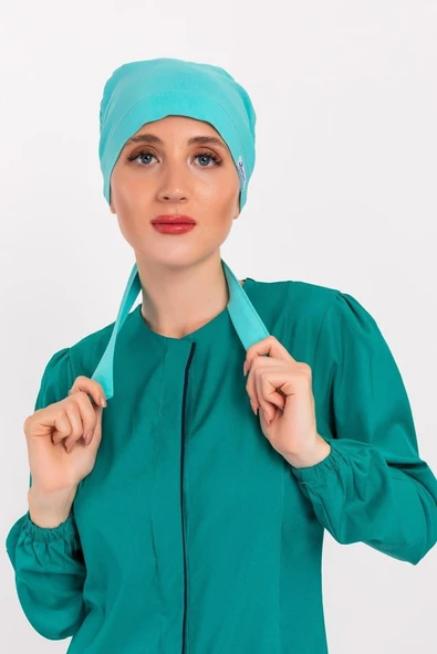 Düz Mint Mavisi Tesettür Doktor Hemşire Hastane Aşçı Cerrahi Bone ürün görseli 1