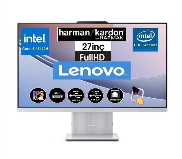 Lenovo Ideacentre 3 Intel Core I5-13420H 32GB 512GB SSD Intel UHD Graphics WIN11 Pro 27 IPS Fhd Kablosuz Klavye+Mouse Beyaz All In One Bilgisayar ürün görseli 1