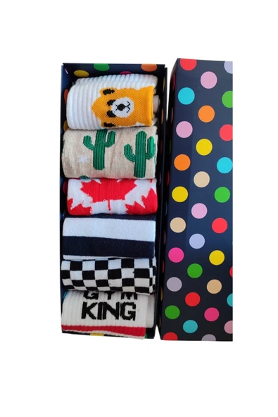 FAMEMUS ACCESSORY 6 Çift Renkli Desenli spor Özel Kutusunda Hediyelik Çorap Seti ürün görseli 1