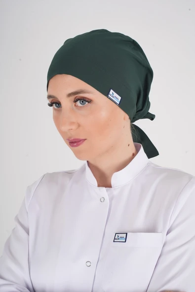 Tesettür Düz Ördekbaşı Yeşili Hemşire Doktor Hastane Ameliyat Cerrahi Tesettür Bonesi ürün görseli 1