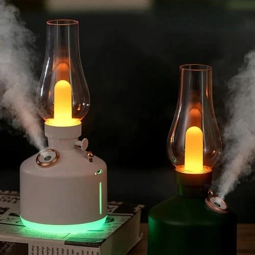 LA-0621 Gaz Lambası Görünümlü Gece Lambası 280ML Ayarlanabilir LED Işıklı Oda Kokusu Hava Nemlendirici Beyaz ürün görseli 1