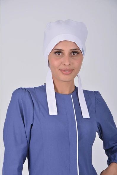 Düz Beyaz Tesettür Doktor Hemşire Aşçı Cerrahi Hastane Tesettür Bonesi ürün görseli 1