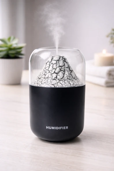 TELKUR Y10 Yanar Dağ Görünümlü LED Işıklı 300ML Hava Nemlendirici Oda Kokusu Siyah ürün görseli 1