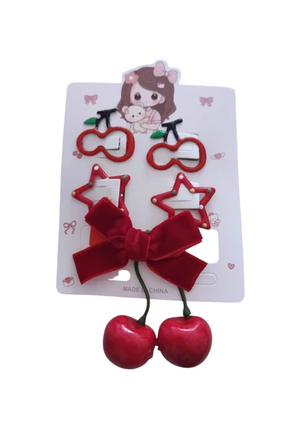 FAMEMUS ACCESSORY Sevimli Kız kiraz Çocuk Tokası Seti – Kiraz Temalı (4 Parça) ürün görseli 1