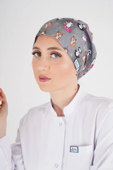 Tesettür Pandex Desenli Hemşire Doktor Medikal Hastane Cerrahi Aşçı Tesettür Bonesi ürün görseli 1