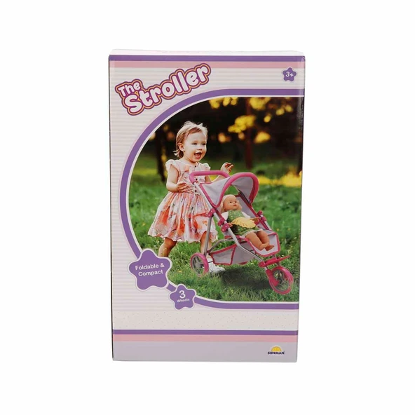 Melobo 3 Tekerlekli Pembe Gri Puset - Resim 2